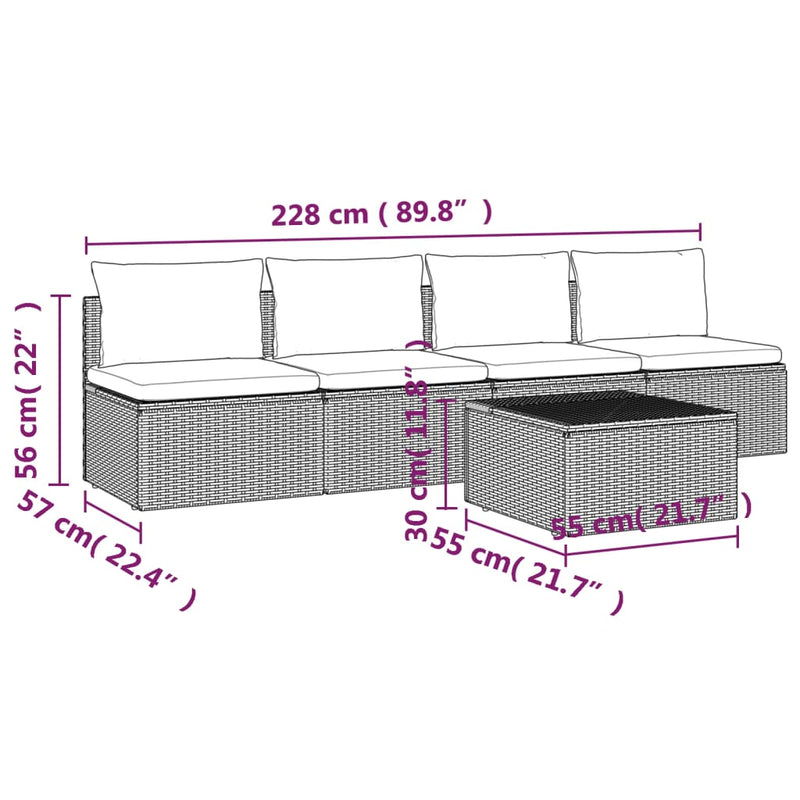 vidaXL 5 Piece Garden Lounge Set with Cushions Grey Poly Rattan