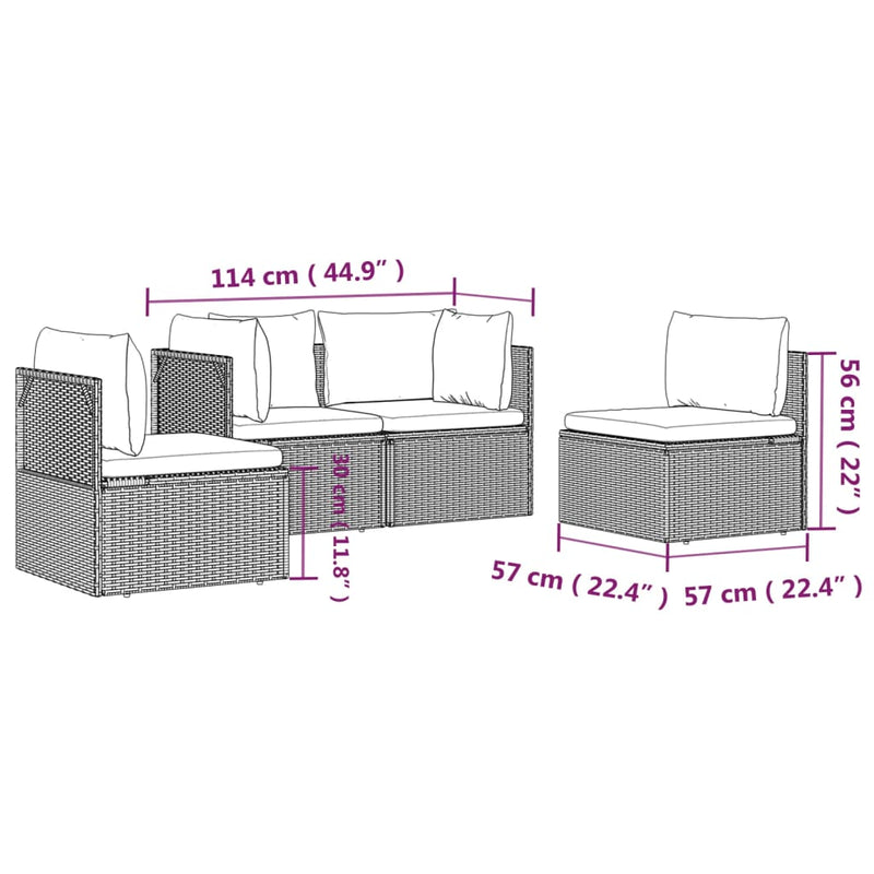 vidaXL 4 Piece Garden Lounge Set with Cushions Grey Poly Rattan