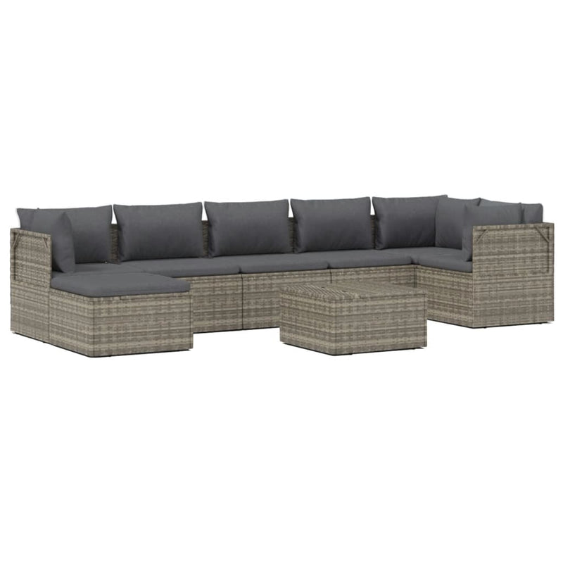 vidaXL 8 Piece Garden Lounge Set with Cushions Grey Poly Rattan