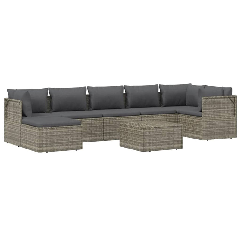 vidaXL 8 Piece Garden Lounge Set with Cushions Grey Poly Rattan