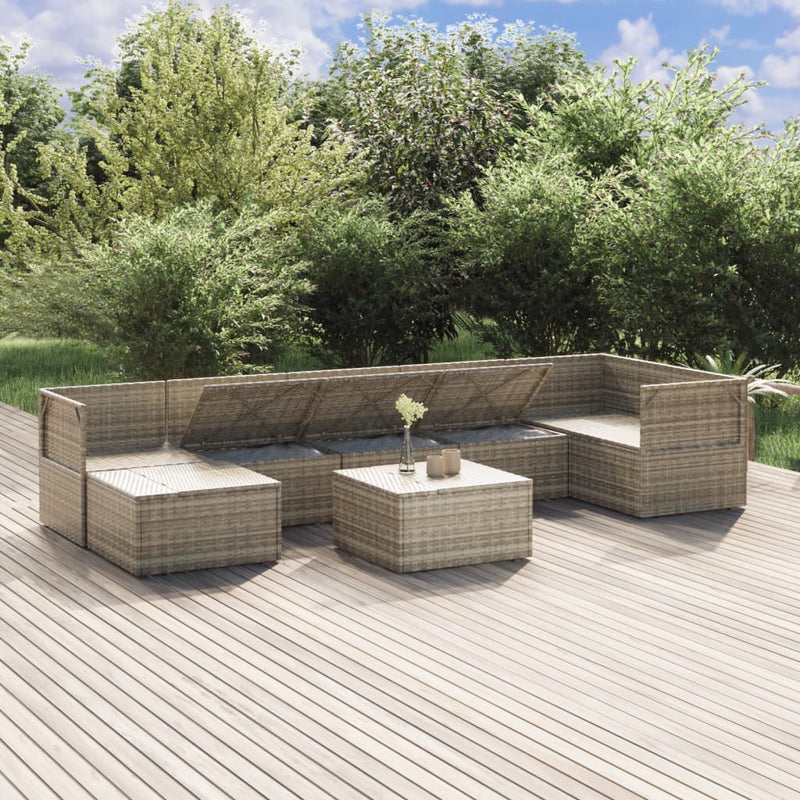 vidaXL 8 Piece Garden Lounge Set with Cushions Grey Poly Rattan