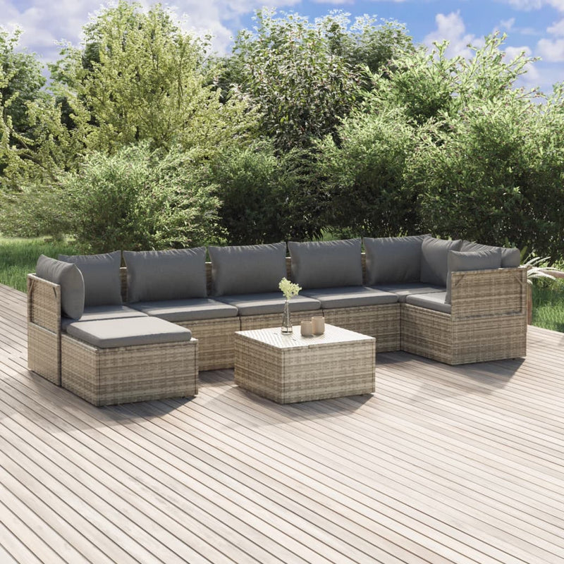 vidaXL 8 Piece Garden Lounge Set with Cushions Grey Poly Rattan