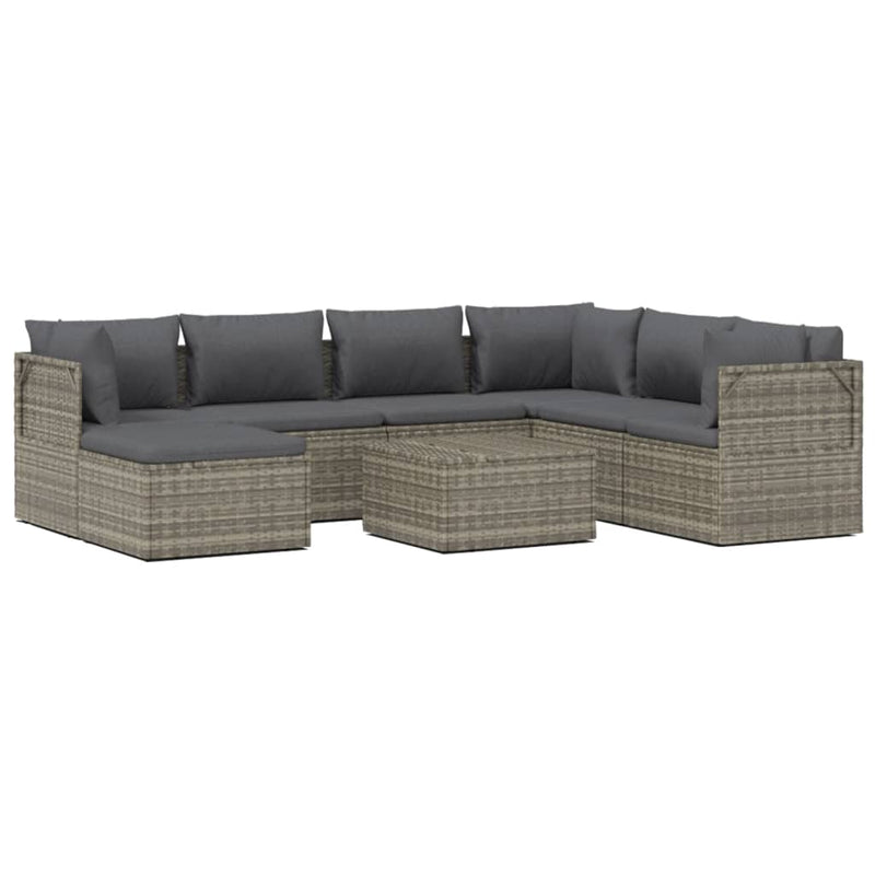 vidaXL 8 Piece Garden Lounge Set with Cushions Grey Poly Rattan