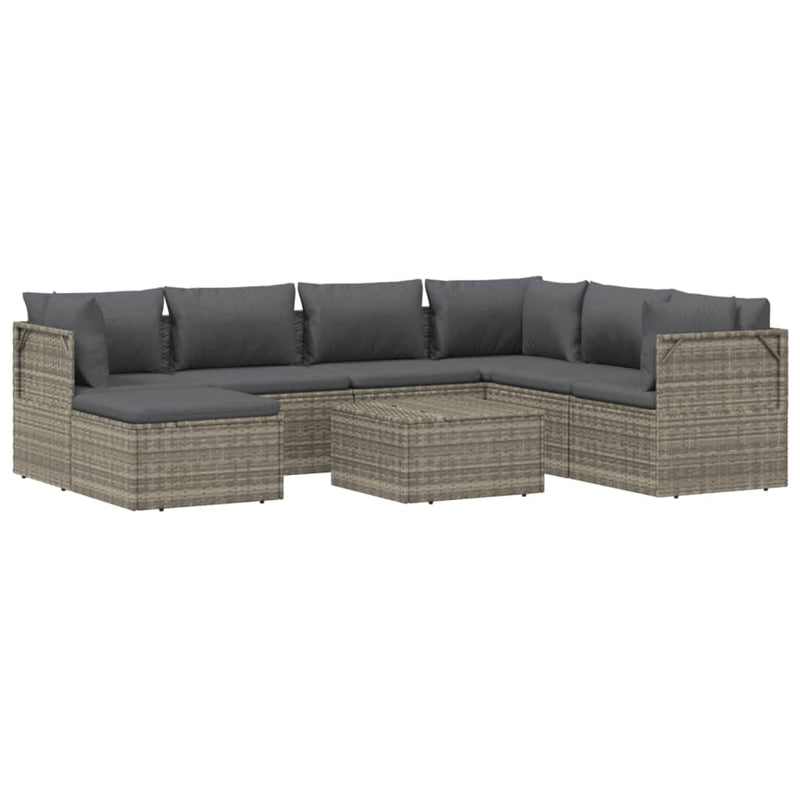 vidaXL 8 Piece Garden Lounge Set with Cushions Grey Poly Rattan