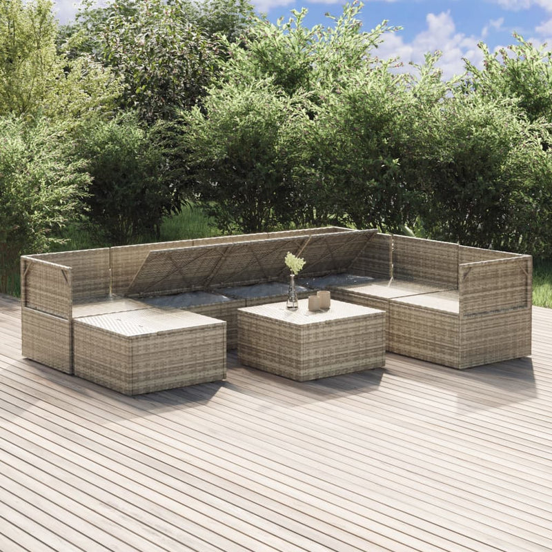 vidaXL 8 Piece Garden Lounge Set with Cushions Grey Poly Rattan