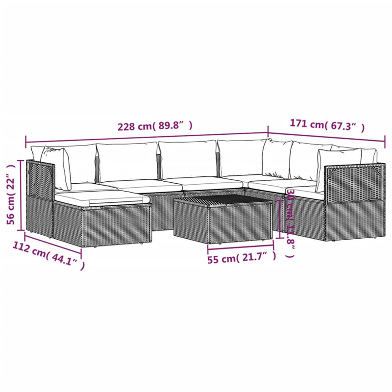 vidaXL 8 Piece Garden Lounge Set with Cushions Grey Poly Rattan