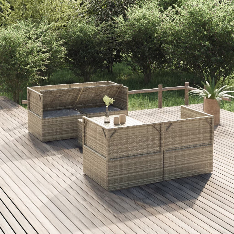 vidaXL 5 Piece Garden Lounge Set with Cushions Grey Poly Rattan
