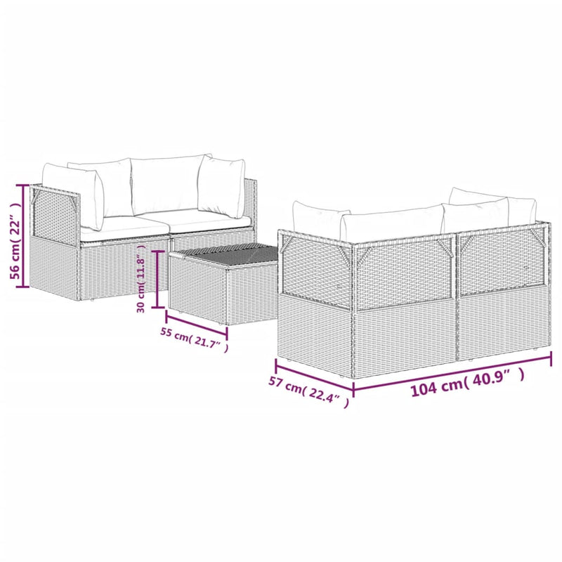 vidaXL 5 Piece Garden Lounge Set with Cushions Grey Poly Rattan