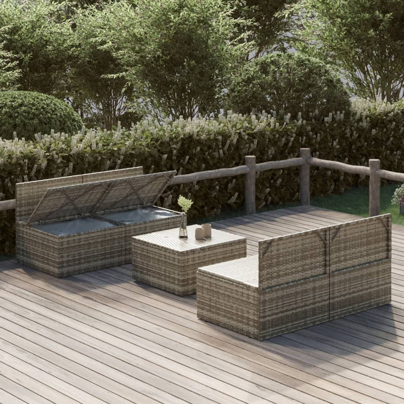 vidaXL 5 Piece Garden Lounge Set with Cushions Grey Poly Rattan