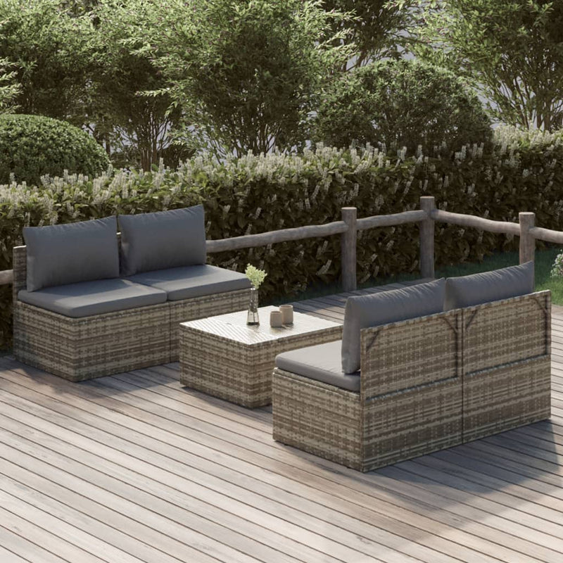 vidaXL 5 Piece Garden Lounge Set with Cushions Grey Poly Rattan