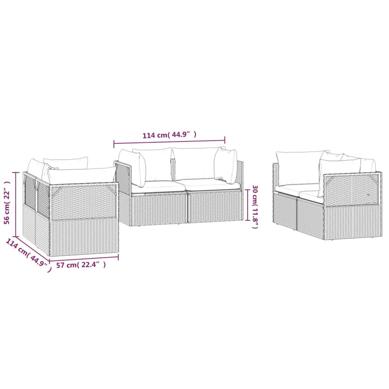 vidaXL Garden Corner Sofas 6 pcs Grey 57x57x56 cm Poly Rattan