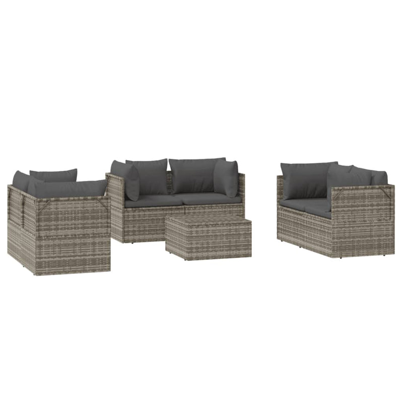 vidaXL 7 Piece Garden Lounge Set with Cushions Grey Poly Rattan