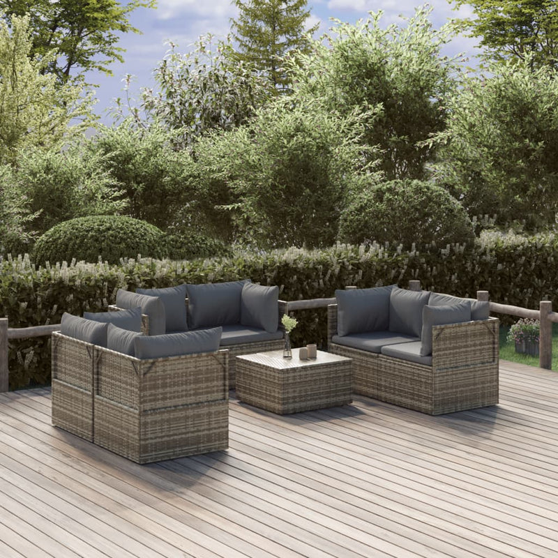 vidaXL 7 Piece Garden Lounge Set with Cushions Grey Poly Rattan