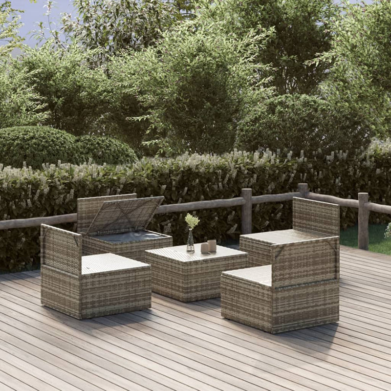 vidaXL 5 Piece Garden Lounge Set with Cushions Grey Poly Rattan