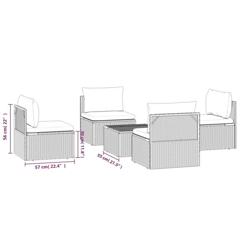 vidaXL 5 Piece Garden Lounge Set with Cushions Grey Poly Rattan