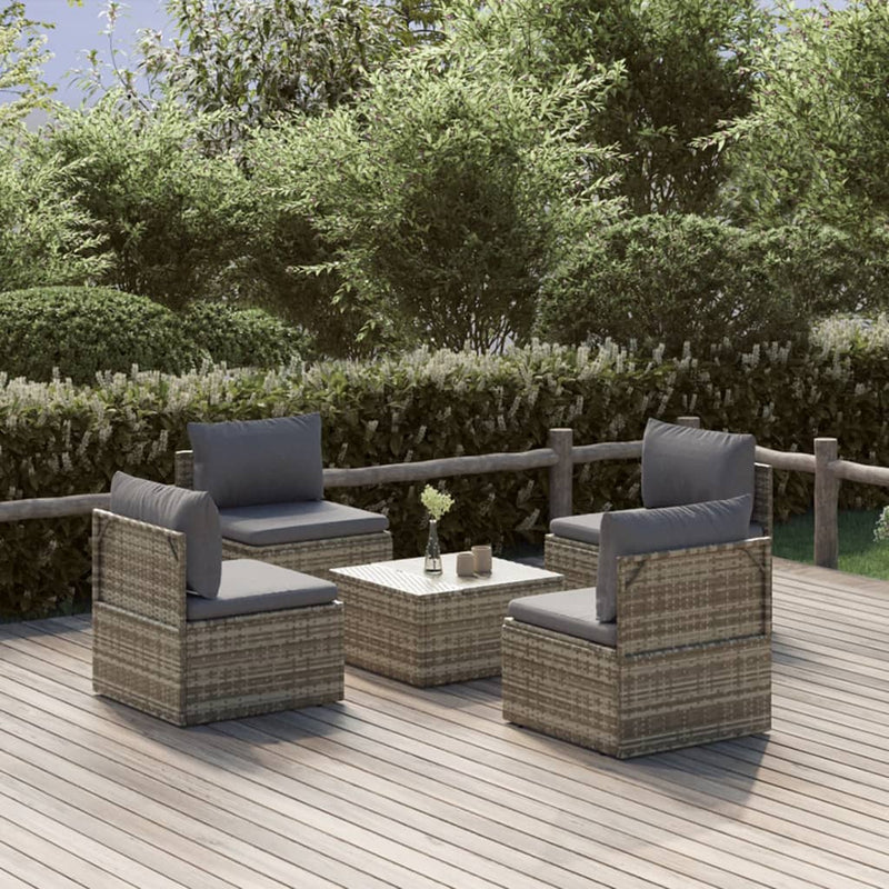 vidaXL 5 Piece Garden Lounge Set with Cushions Grey Poly Rattan