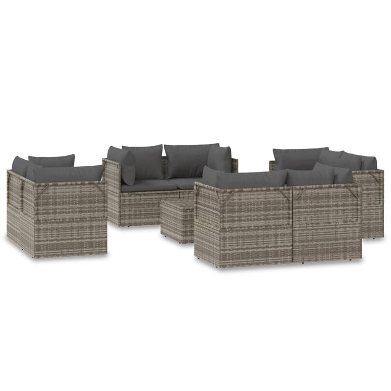 vidaXL 9 Piece Garden Lounge Set with Cushions Grey Poly Rattan