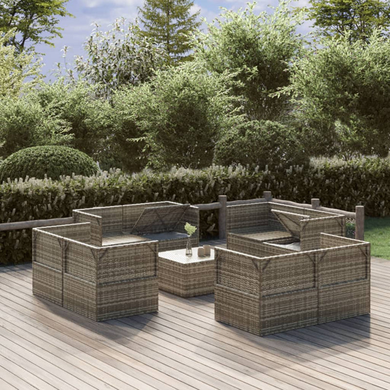 vidaXL 9 Piece Garden Lounge Set with Cushions Grey Poly Rattan