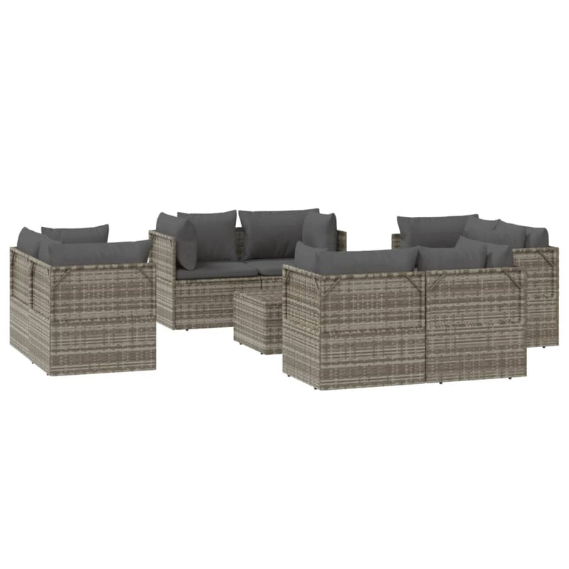 vidaXL 9 Piece Garden Lounge Set with Cushions Grey Poly Rattan