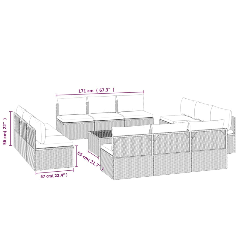 vidaXL 9 Piece Garden Lounge Set with Cushions Grey Poly Rattan