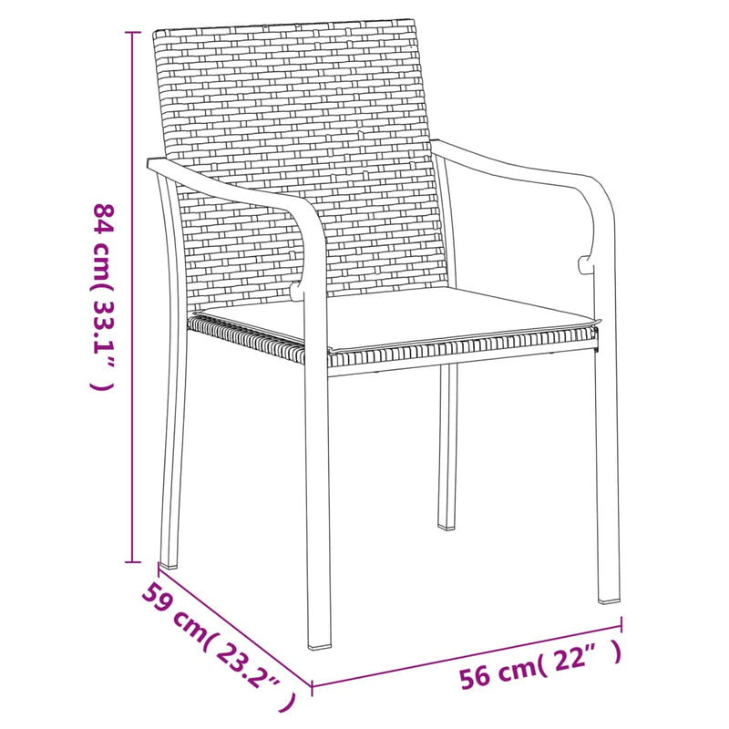 vidaXL Garden Chairs with Cushions 2 pcs Brown 56x59x84 cm Poly Rattan