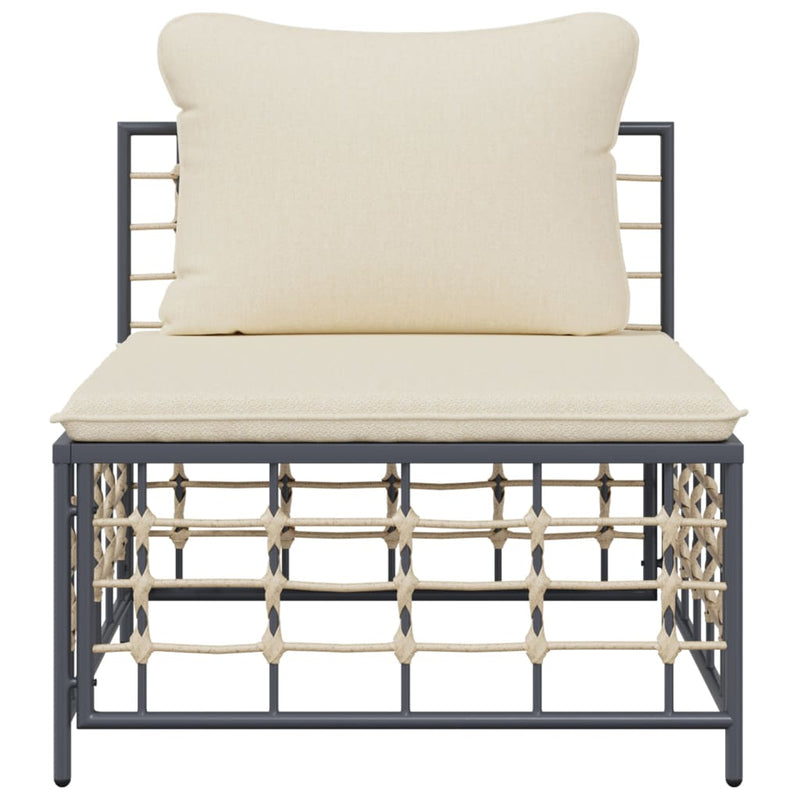 vidaXL Garden Middle Sofa with Beige Cushions Poly Rattan