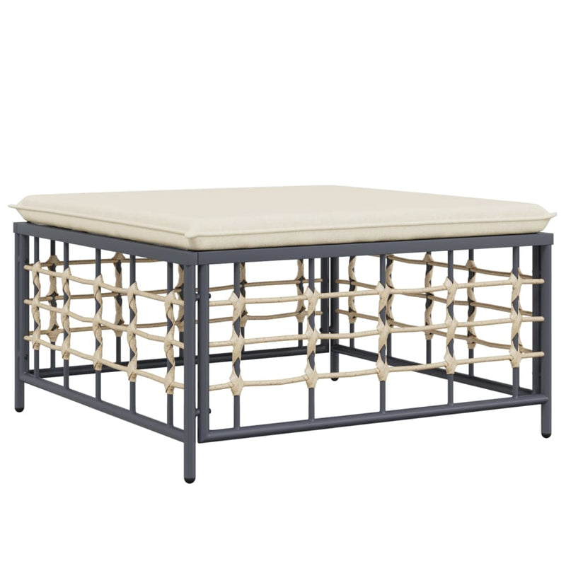 vidaXL Garden Footstool with Beige Cushion Poly Rattan