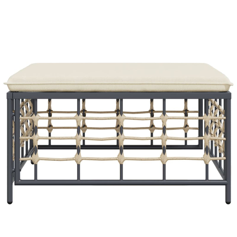 vidaXL Garden Footstool with Beige Cushion Poly Rattan