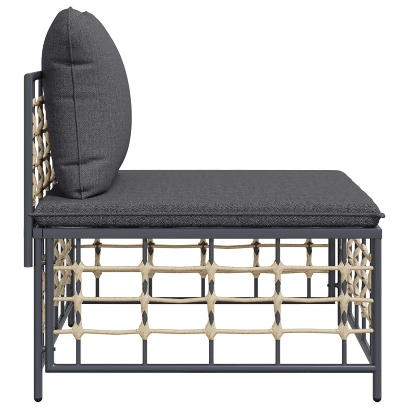 vidaXL Garden Middle Sofa with Dark Grey Cushions Poly Rattan