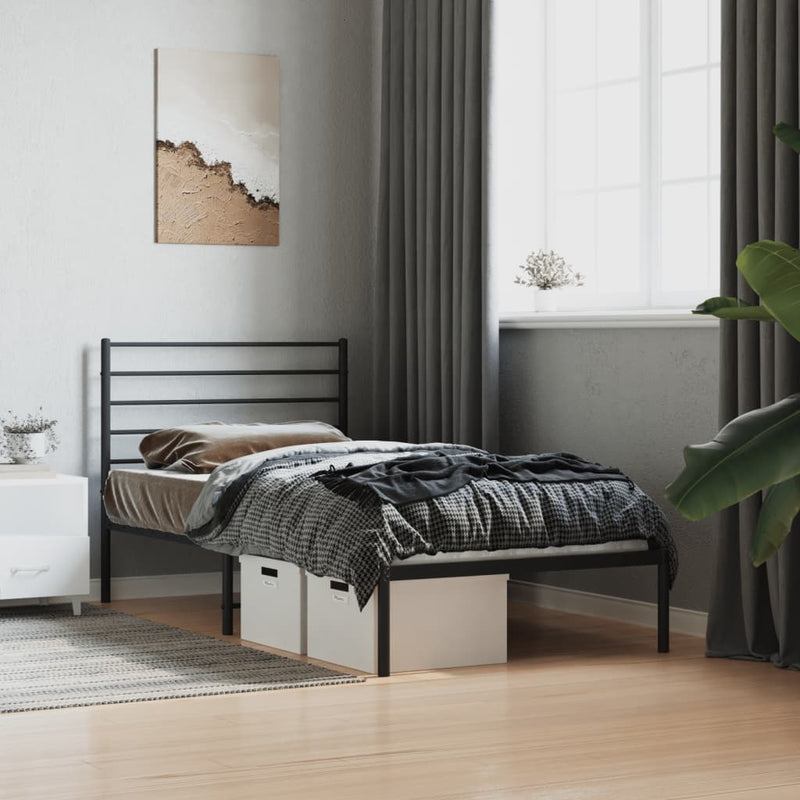 vidaXL Metal Bed Frame without Mattress with Headboard Black 107x203 cm King Single