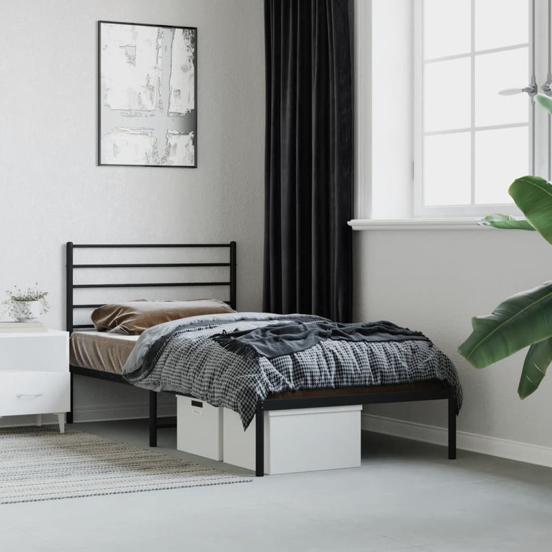 vidaXL Metal Bed Frame without Mattress with Headboard Black 107x203 cm King Single