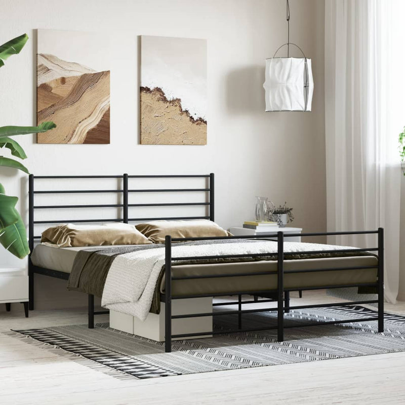 vidaXL Metal Bed Frame without Mattress with Footboard Black 150x200 cm