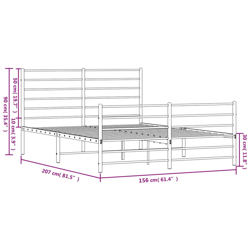 Metal Bed Frame with Headboard and Footboard Black 153x203 cm Queen