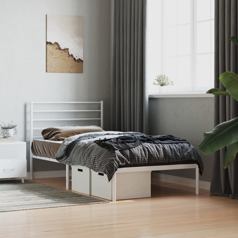vidaXL Metal Bed Frame without Mattress with Headboard White 107x203 cm King Single