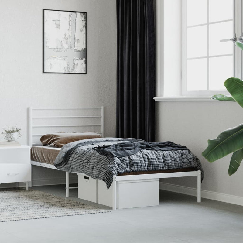 vidaXL Metal Bed Frame without Mattress with Headboard White 107x203 cm King Single
