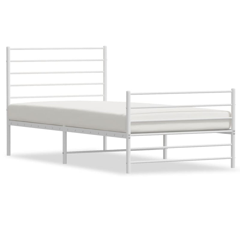 vidaXL Metal Bed Frame without Mattress with Footboard White 107x203 cm King Single