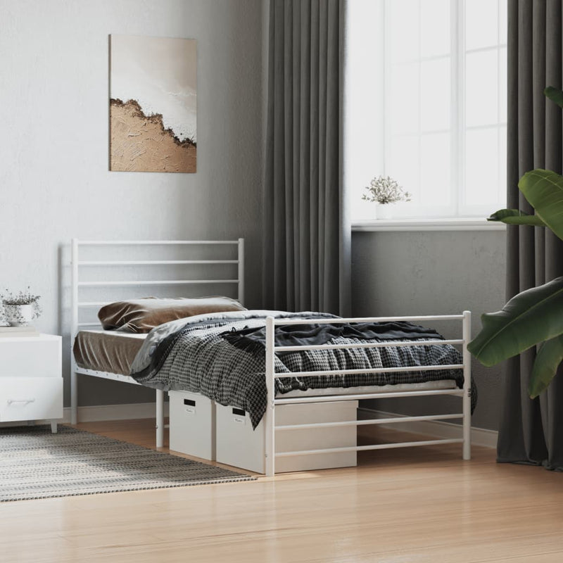 vidaXL Metal Bed Frame without Mattress with Footboard White 107x203 cm King Single