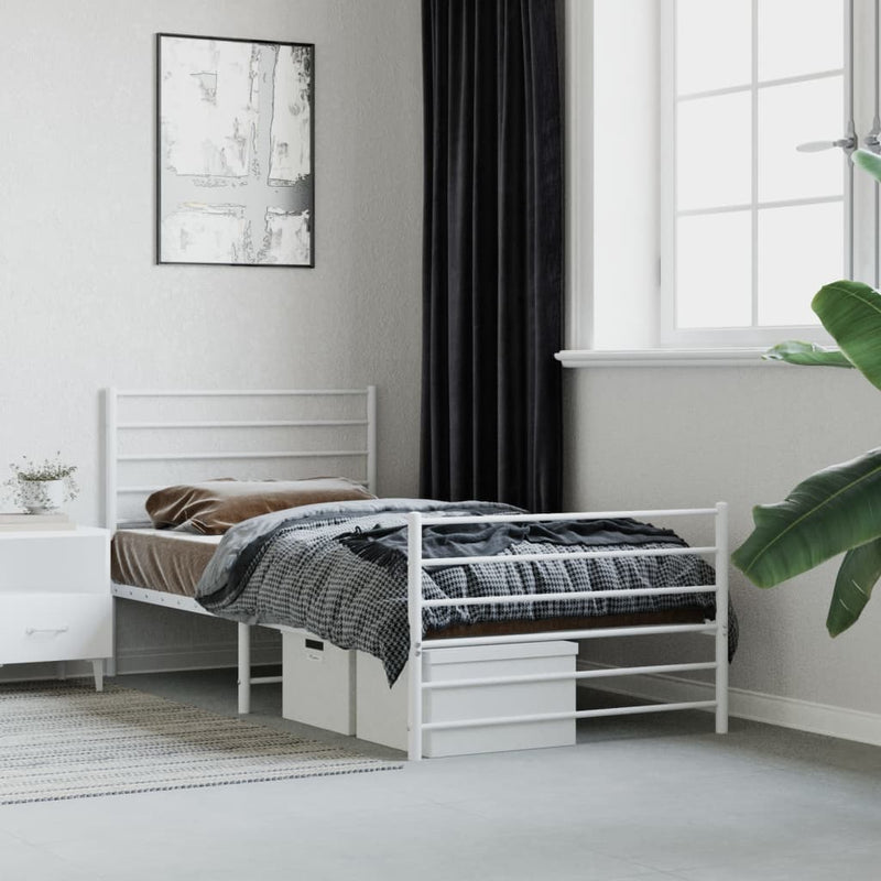 vidaXL Metal Bed Frame without Mattress with Footboard White 107x203 cm King Single