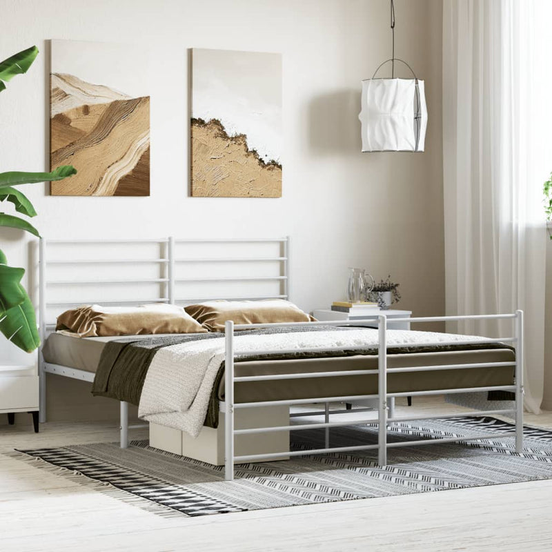 vidaXL Metal Bed Frame without Mattress with Footboard White 150x200 cm