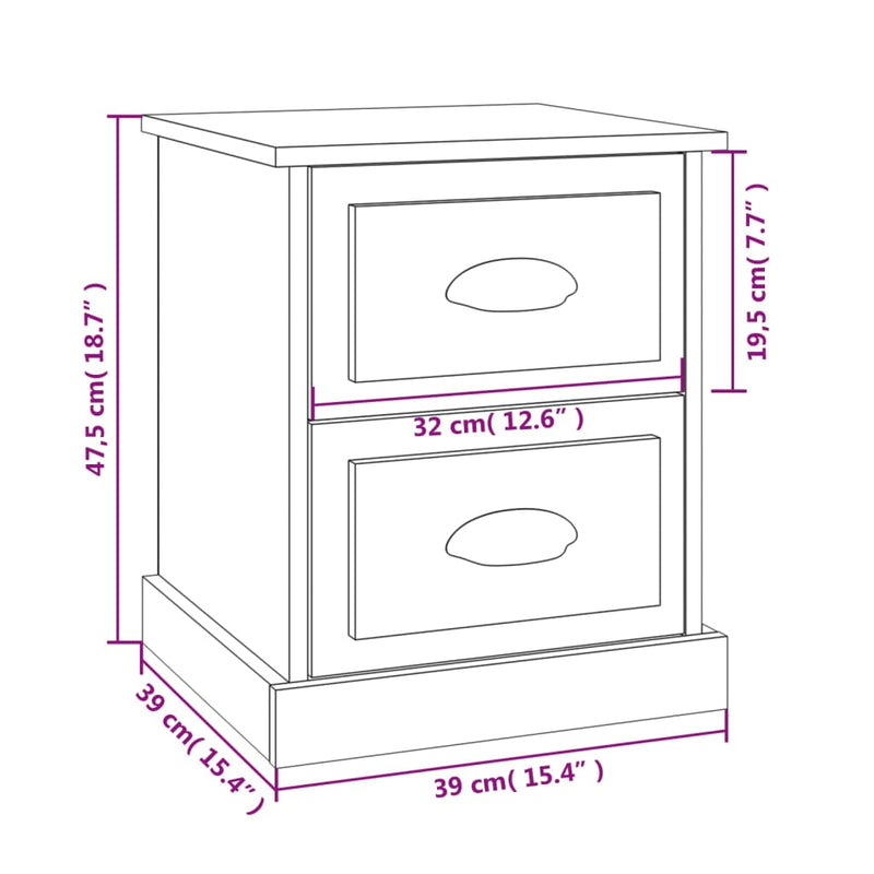 vidaXL Bedside Cabinets 2 pcs Black 39x39x47.5 cm Engineered Wood