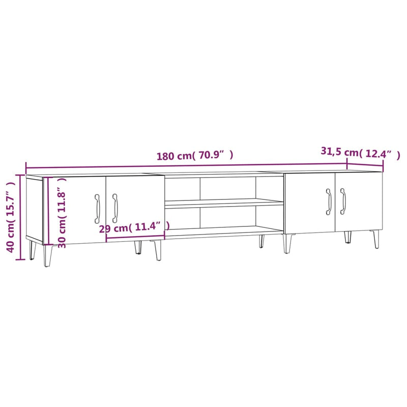 vidaXL TV Cabinet White 180x31.5x40 cm Engineered Wood