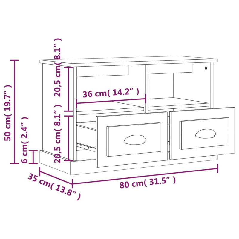 vidaXL TV Cabinet High Gloss White 80x35x50 cm Engineered Wood