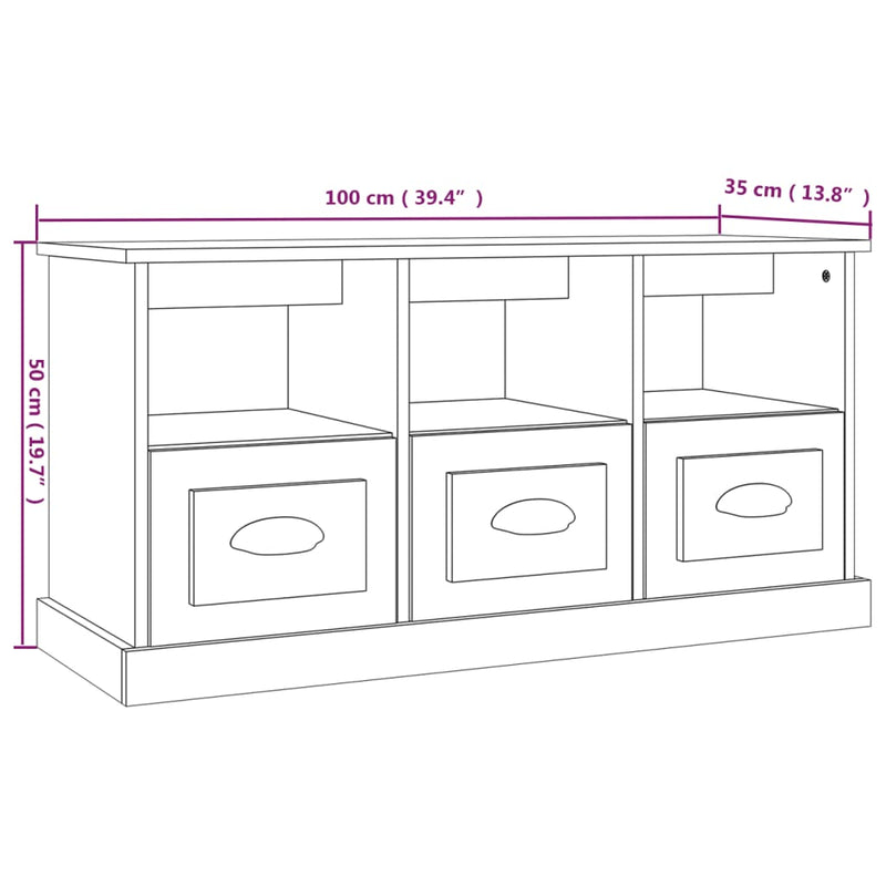 vidaXL TV Cabinet High Gloss White 100x35x50 cm Engineered Wood