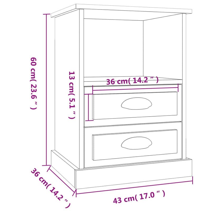 vidaXL Bedside Cabinets 2 pcs Black 43x36x60 cm