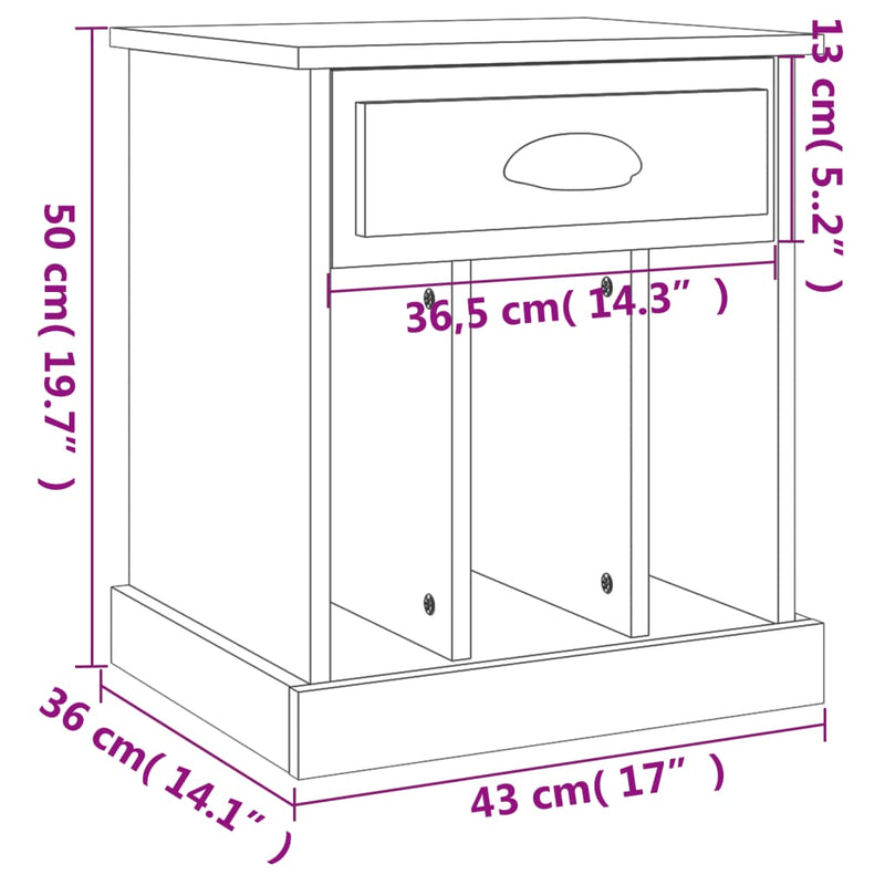vidaXL Bedside Cabinet High Gloss White 43x36x50 cm
