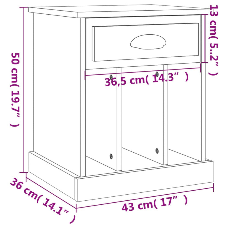 vidaXL Bedside Cabinets 2 pcs Smoked Oak 43x36x50 cm