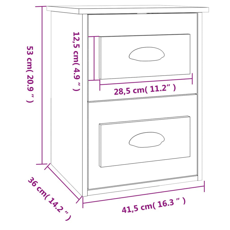 vidaXL Wall-mounted Bedside Cabinet White 41.5x36x53cm