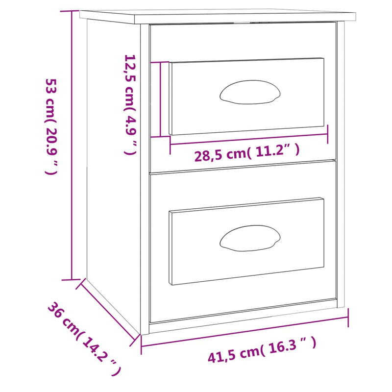 vidaXL Wall-mounted Bedside Cabinet High Gloss White 41.5x36x53cm