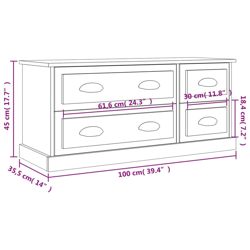 vidaXL TV Cabinet White 100x35.5x45 cm Engineered Wood