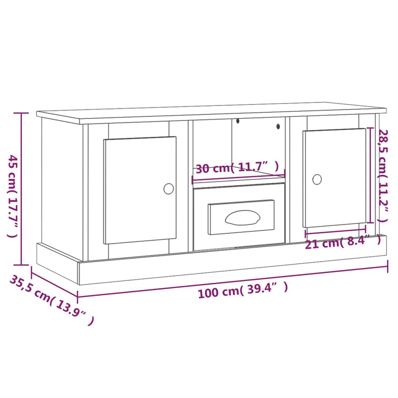 vidaXL TV Cabinet White 100x35.5x45 cm Engineered Wood